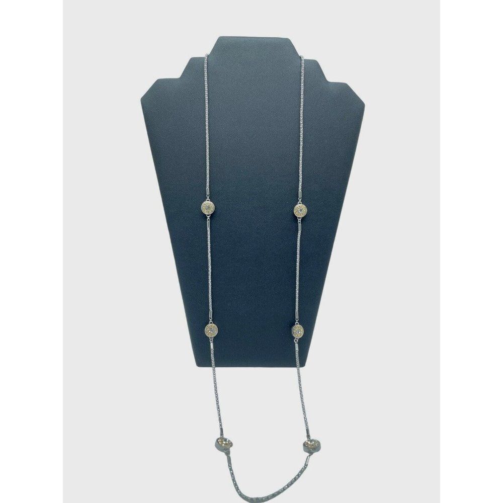 Emma Skye Crystal Station 2 Tone Necklace 38" Silver Gold Tone Stainless Steel